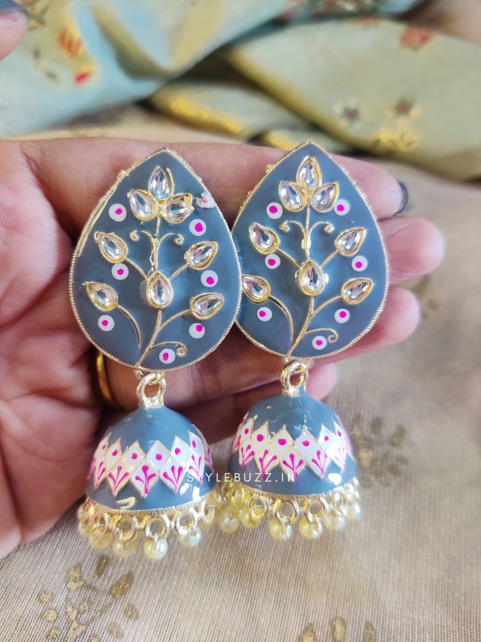 Meenakari Leaf Designed Kundal Earrings