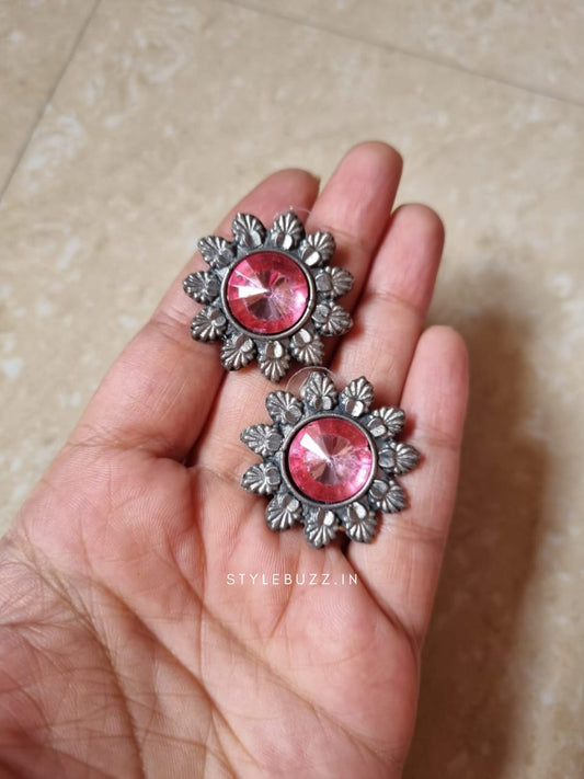 Sunflower Shaped Red Stoned Stylish Earrings