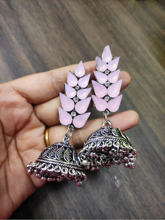 Lite Purple Colored Leafy Silver Look Earrings