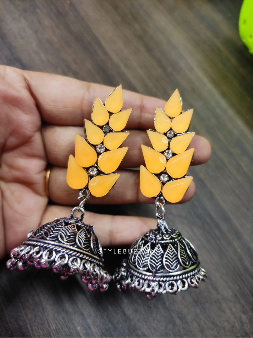 Deep Yellow Colored Leafy Earrings