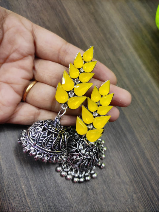 Vernal Colored Studded Leafy Earrings