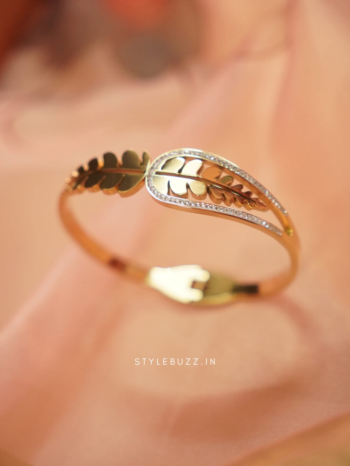 Anti Tarnish Leaf Designed Bangle With Open Lock System