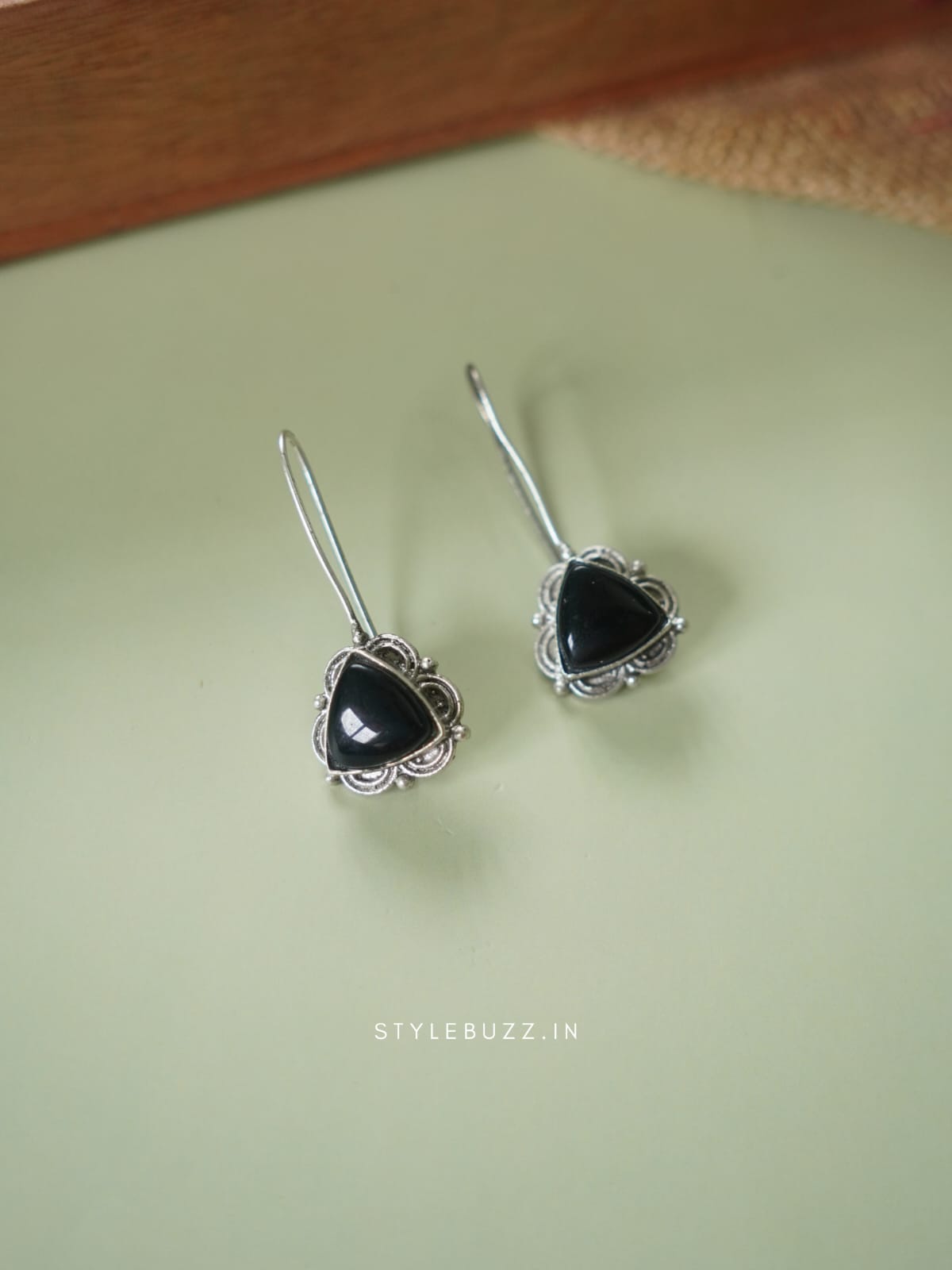 Silver Replica Black Stoned Fancy Earrings