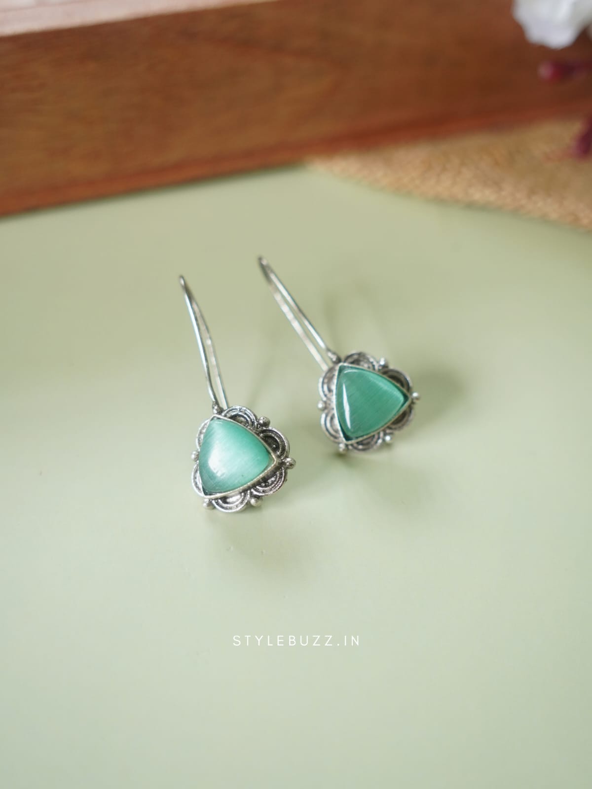 Silver Replica Lite Green Stoned Fancy Earrings