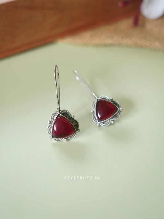 Silver Replica Maroon Colored Stoned Trendy Earrings