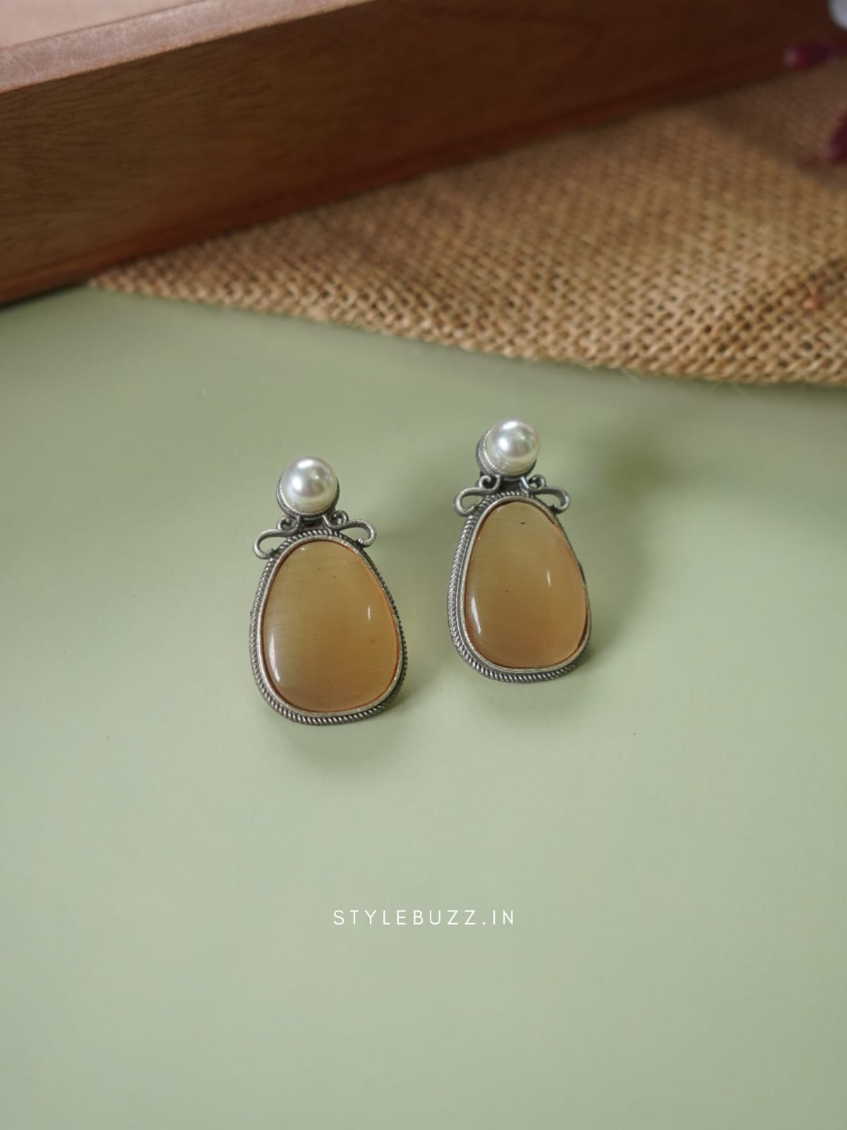 Silver Replica Yellow Colored Stoned Classy Earrings