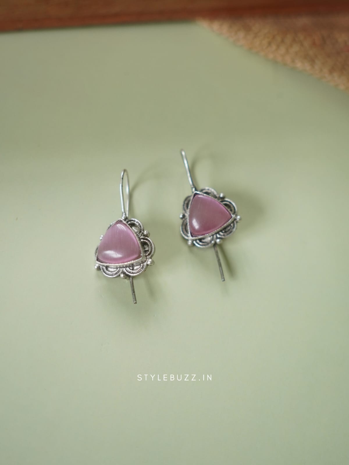 Silver Replica Pink Stoned Fancy Earrings