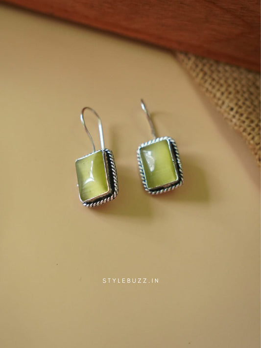 Silver Replica Lite Green Square Shaped Earrings