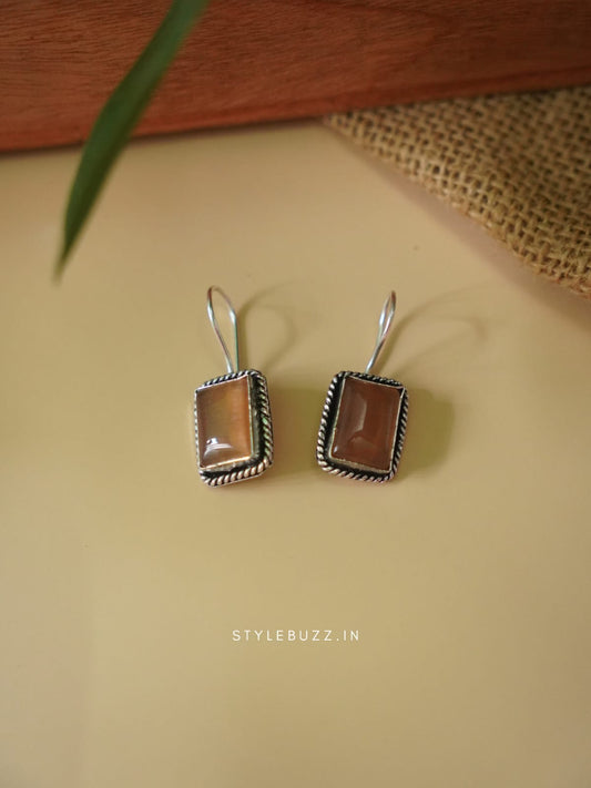 Silver Replica Brown Colored Square Shaped Earrings