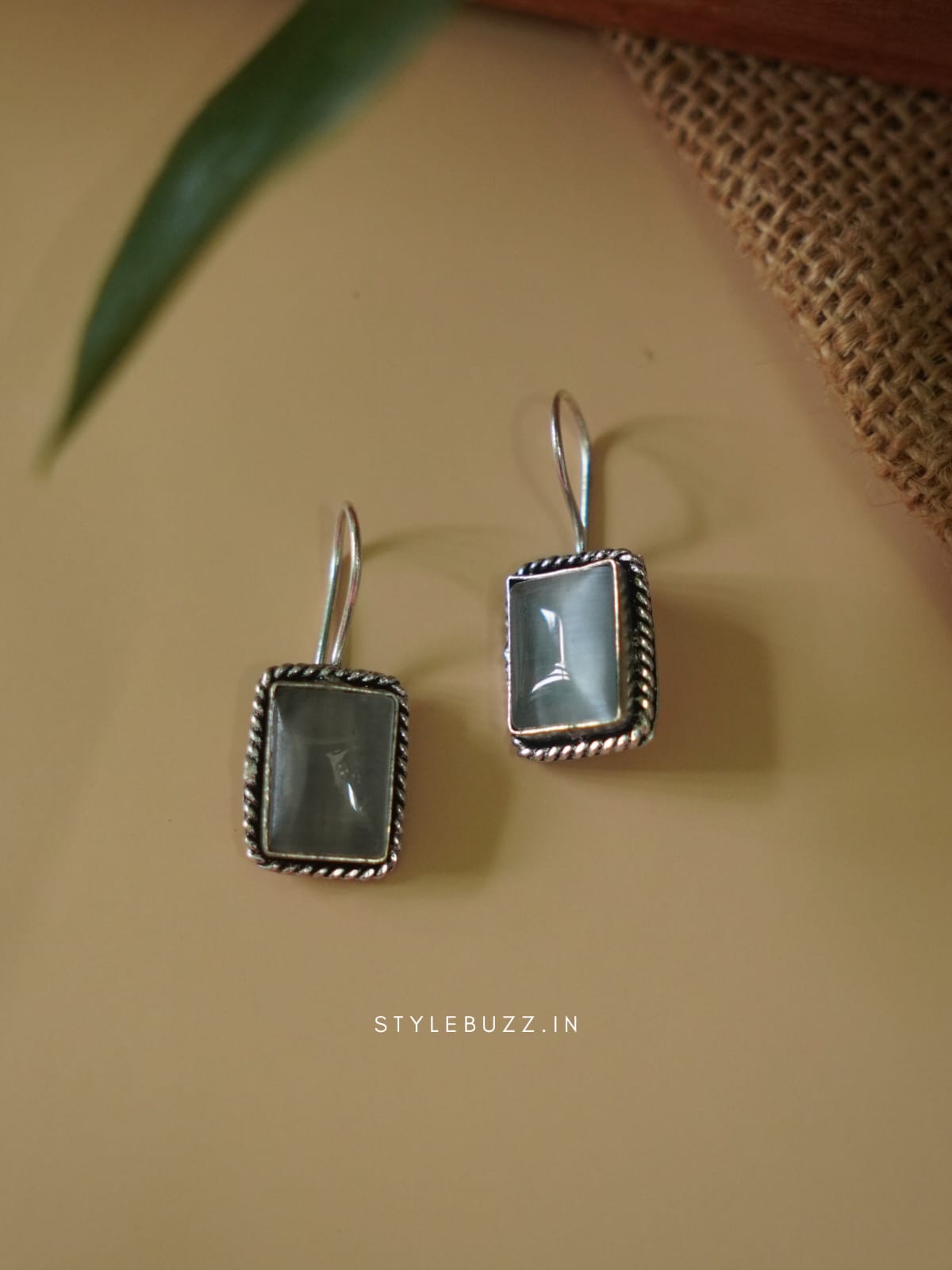 Silver Replica Gray Colored Square Shaped Earrings