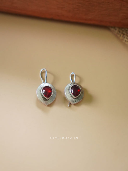 Silver Replica Red Colored Stoned Small Earrings