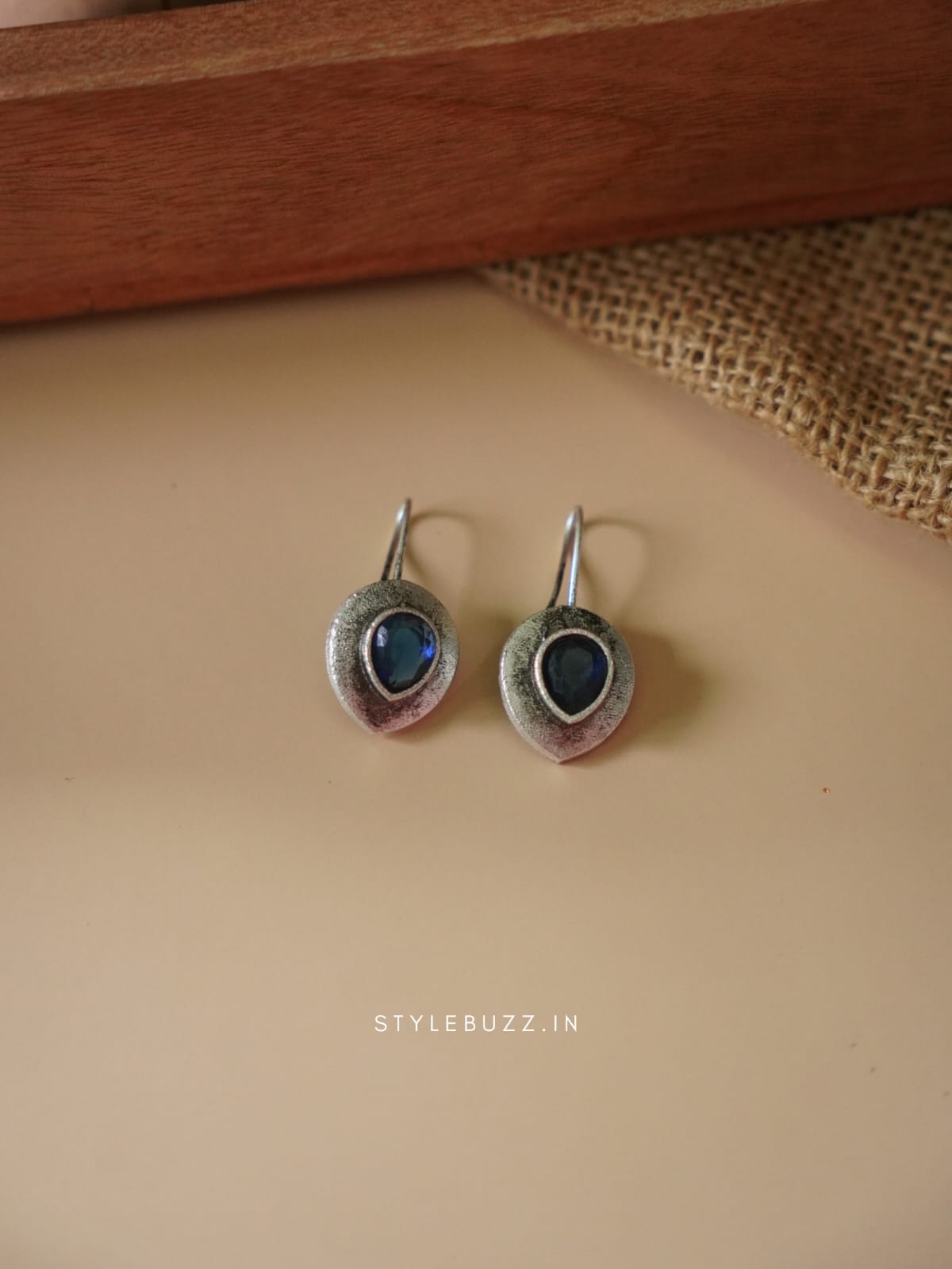 Silver Replica Blue Colored Stoned Small Earrings