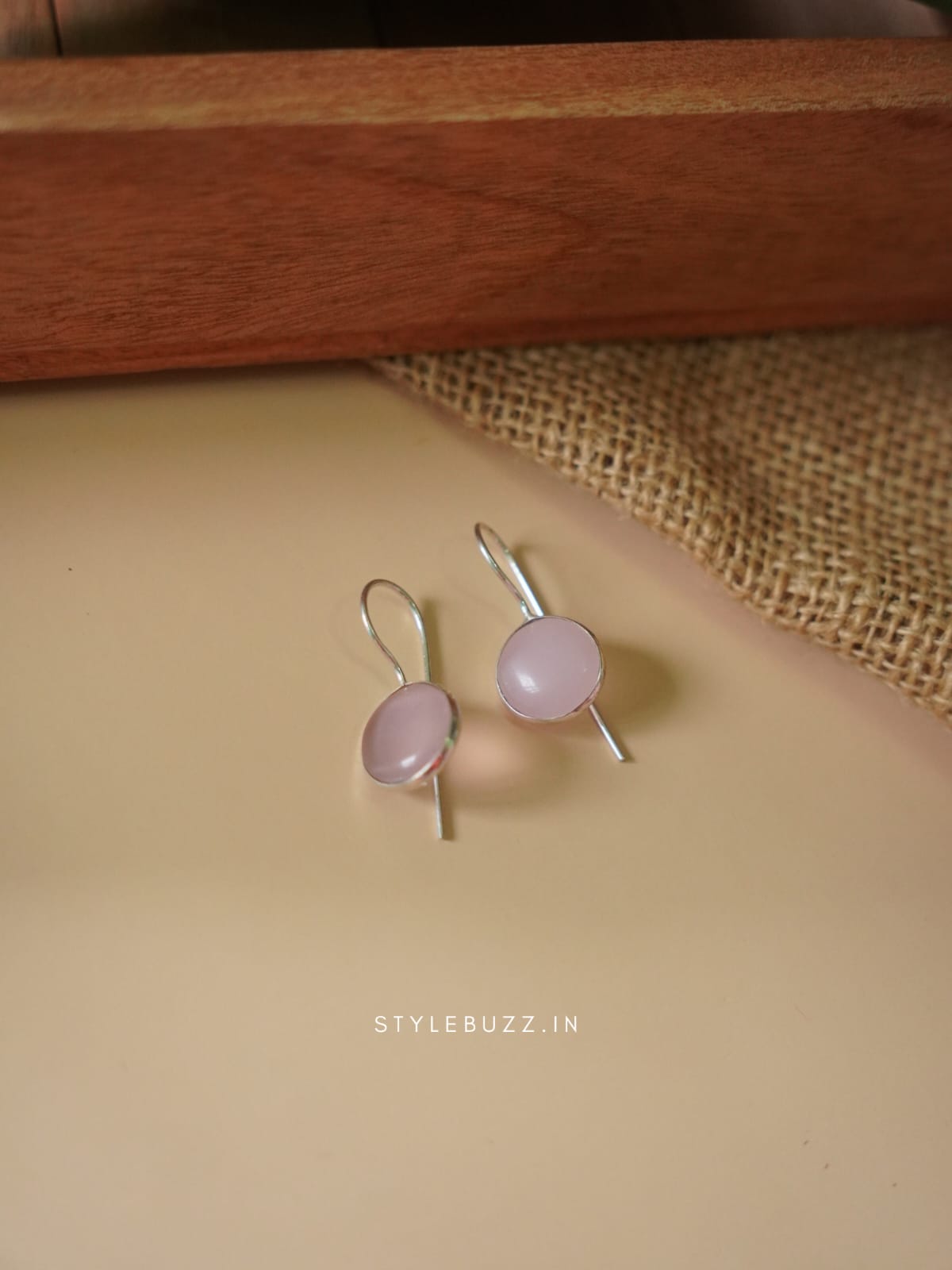 Silver Replica Pink Colored Stoned Circle Shaped Earrings