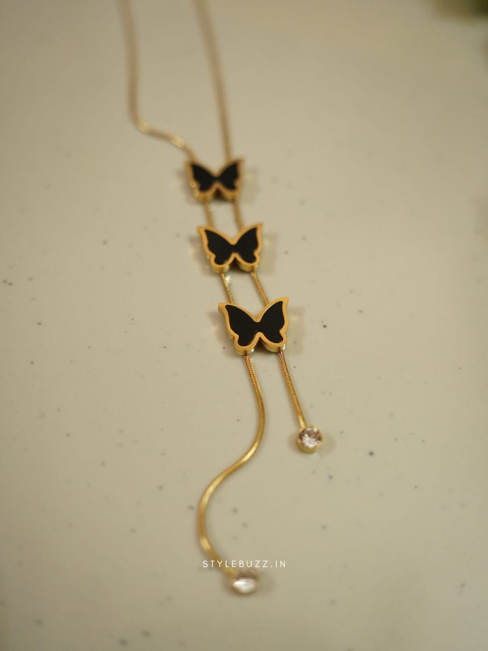 Anti Tarnish Gold Toned Tripple Butterfly Designed Fancy Necklace