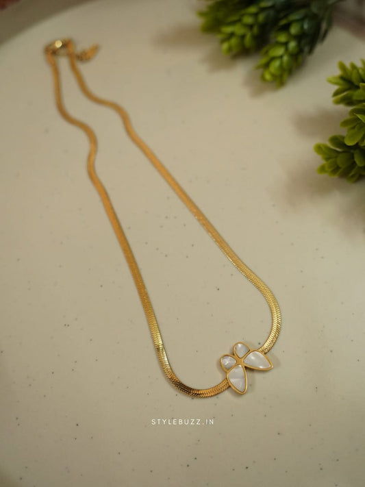 Anti Tarnish Gold Toned White Butterfly Designed Necklace