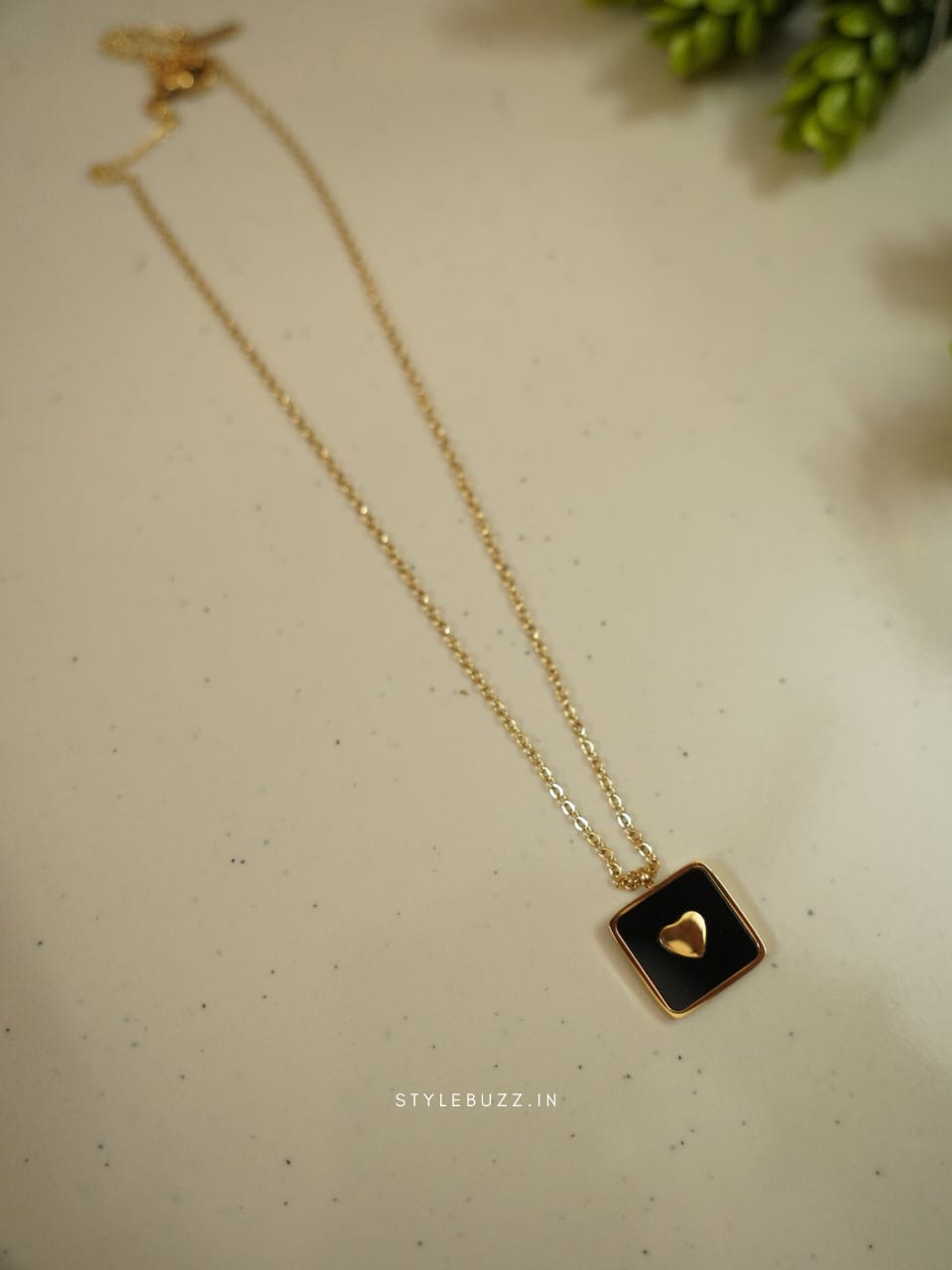 Anti Tarnish Gold Toned Premium Necklace With Gold Hearted Square Shaped Pendent