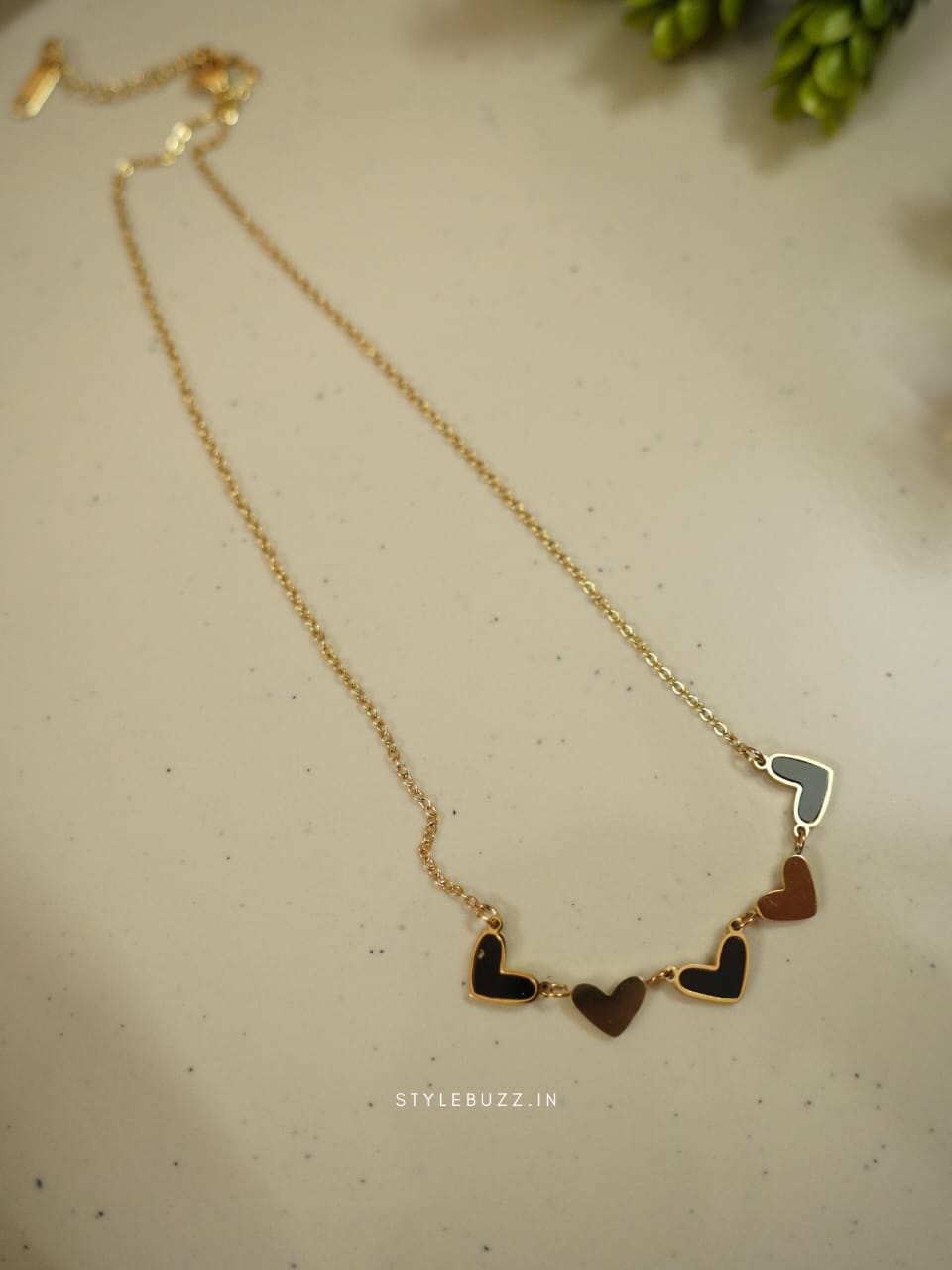 Anti Tarnish Gold Toned Heart Link Necklace