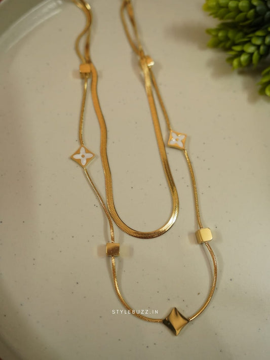 Anti Tarnish Gold Toned Aesthetic Designed Double Chain Necklace