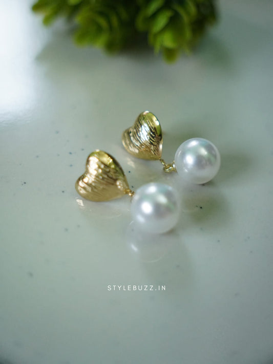 Anti Tarnish Pearl Heart Drop Earrings