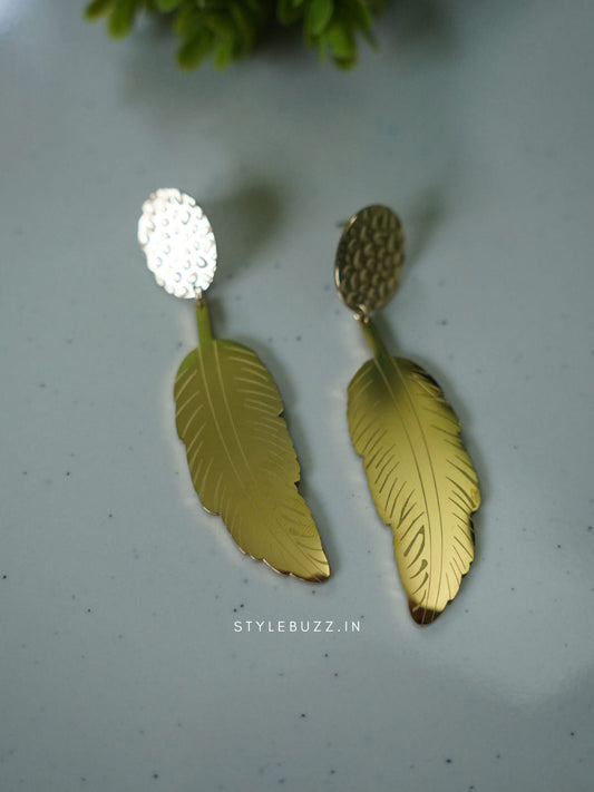 Anti Tarnish Feather Designed Earrings