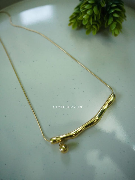 Anti Tarnish Gold Toned Flute Designed Trendy Necklace