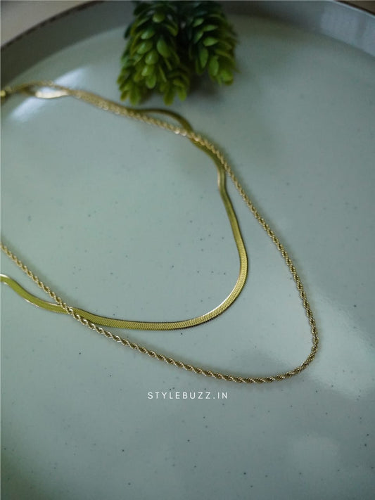 Anti Tarnish Gold Toned Double Chain Necklace