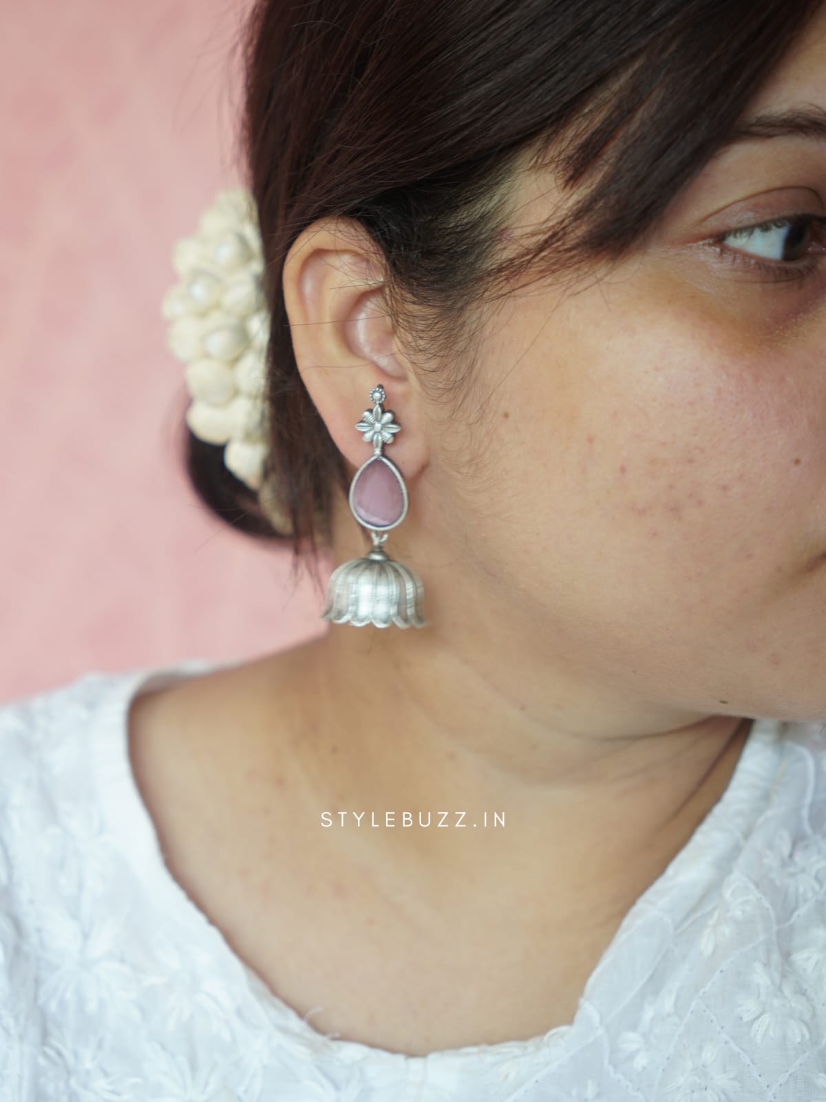 Premium Flower Designed Pink Stoned Earrings