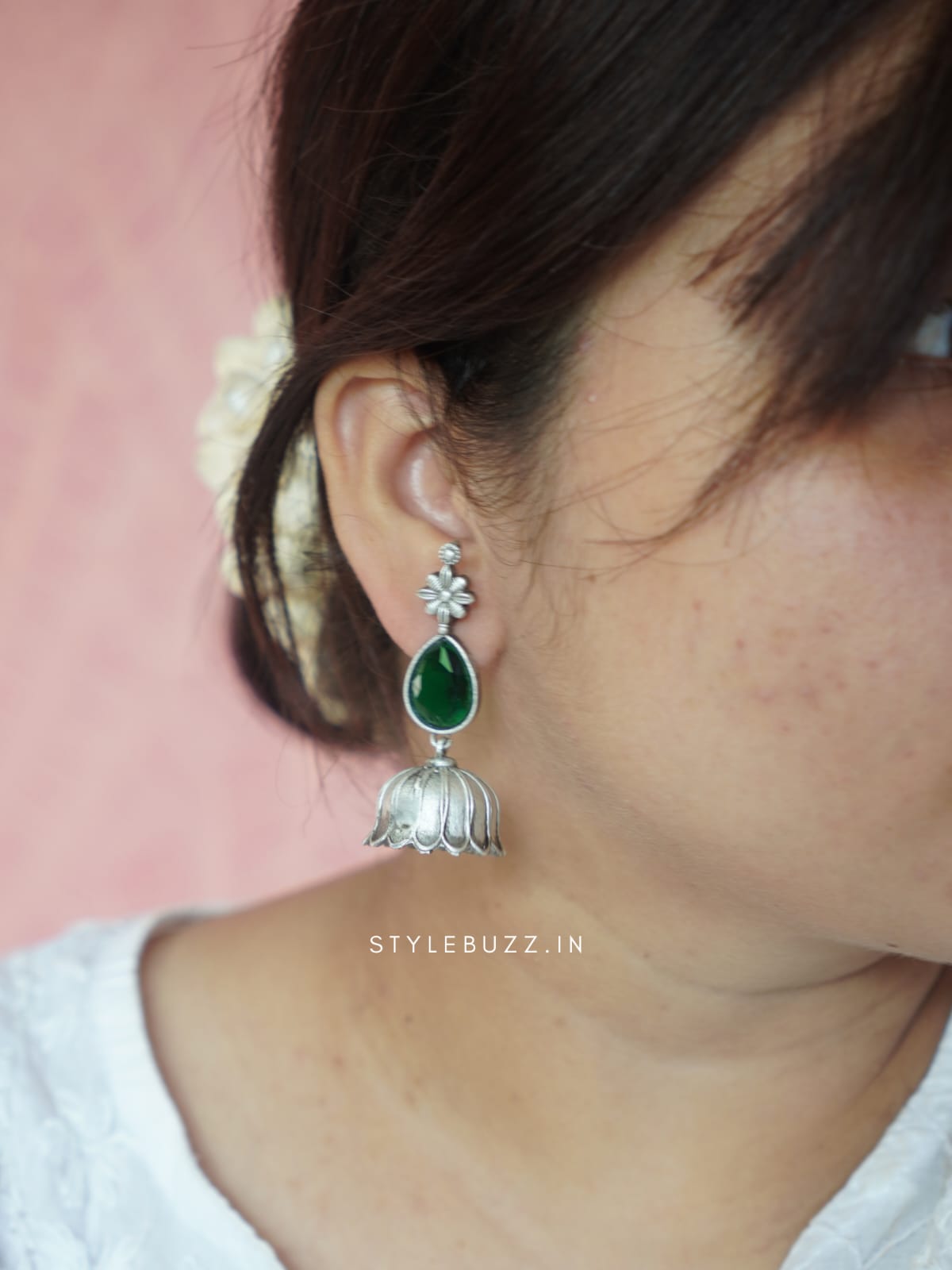 Premium Flower Designed Green Stoned Earrings