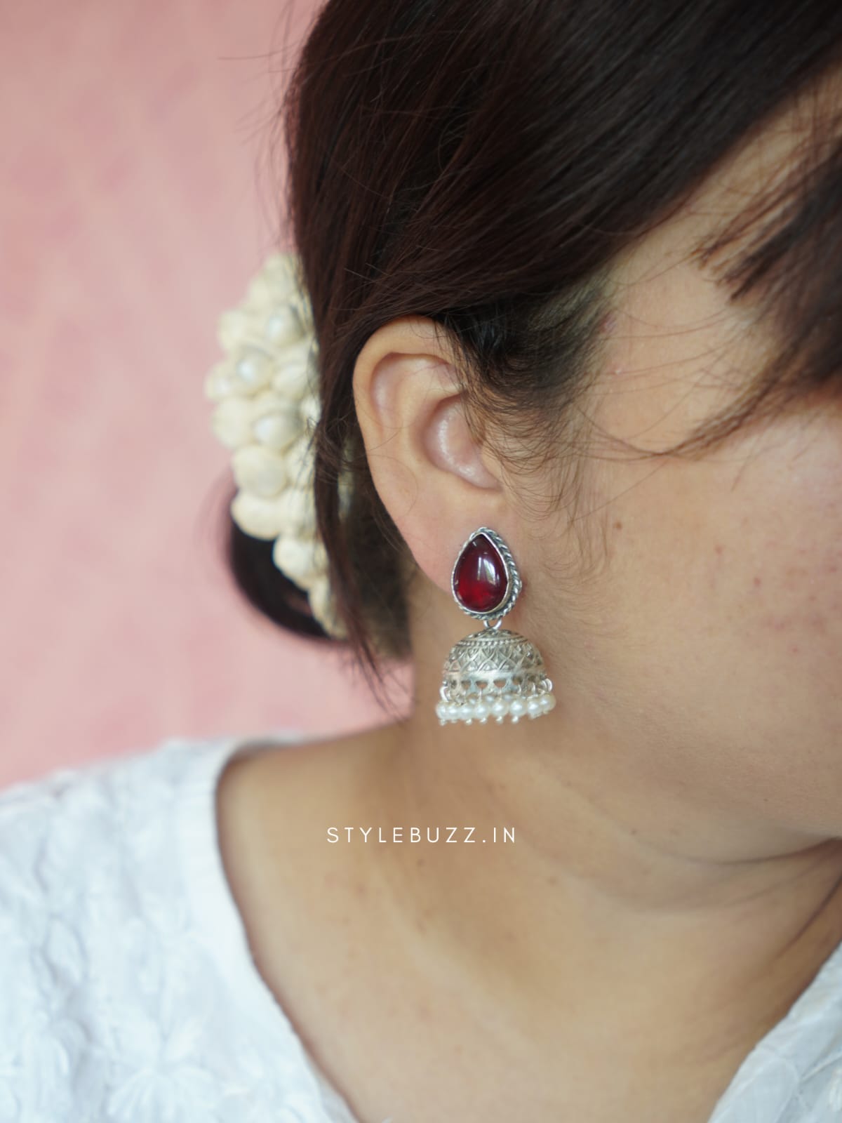 Premium Cherry Red Colored Stoned Jhumka