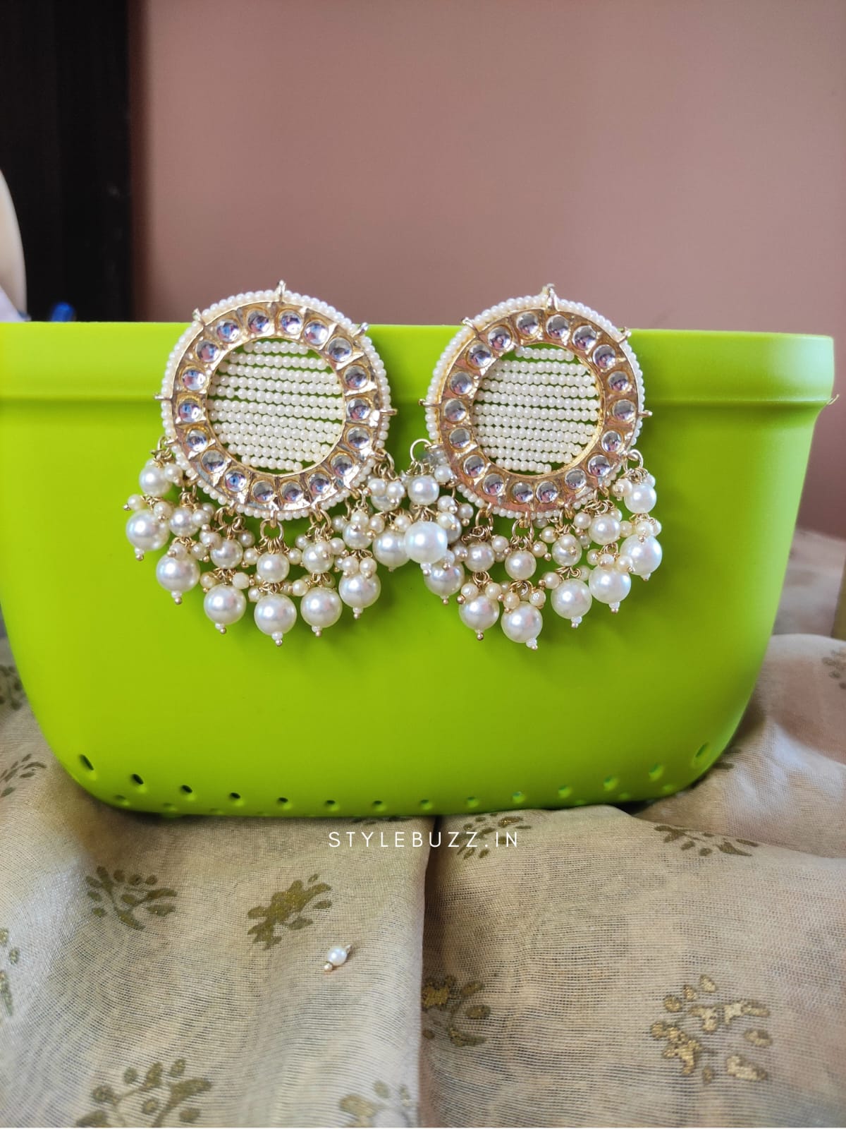 Gorgeous Meenakari Kundan Earrings with White Beads