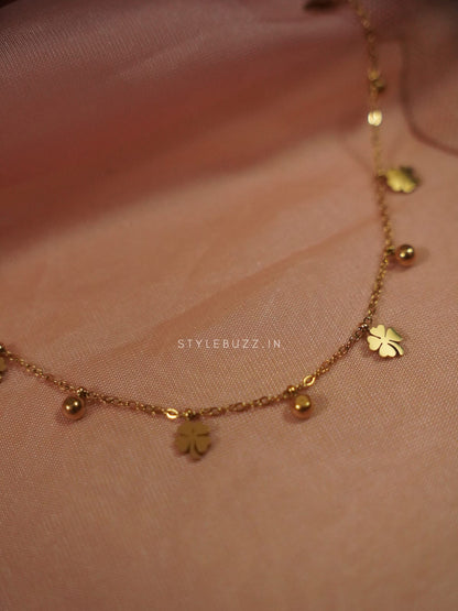 Anti Tarnish Flower And Ball Designed Adjustable  Necklace