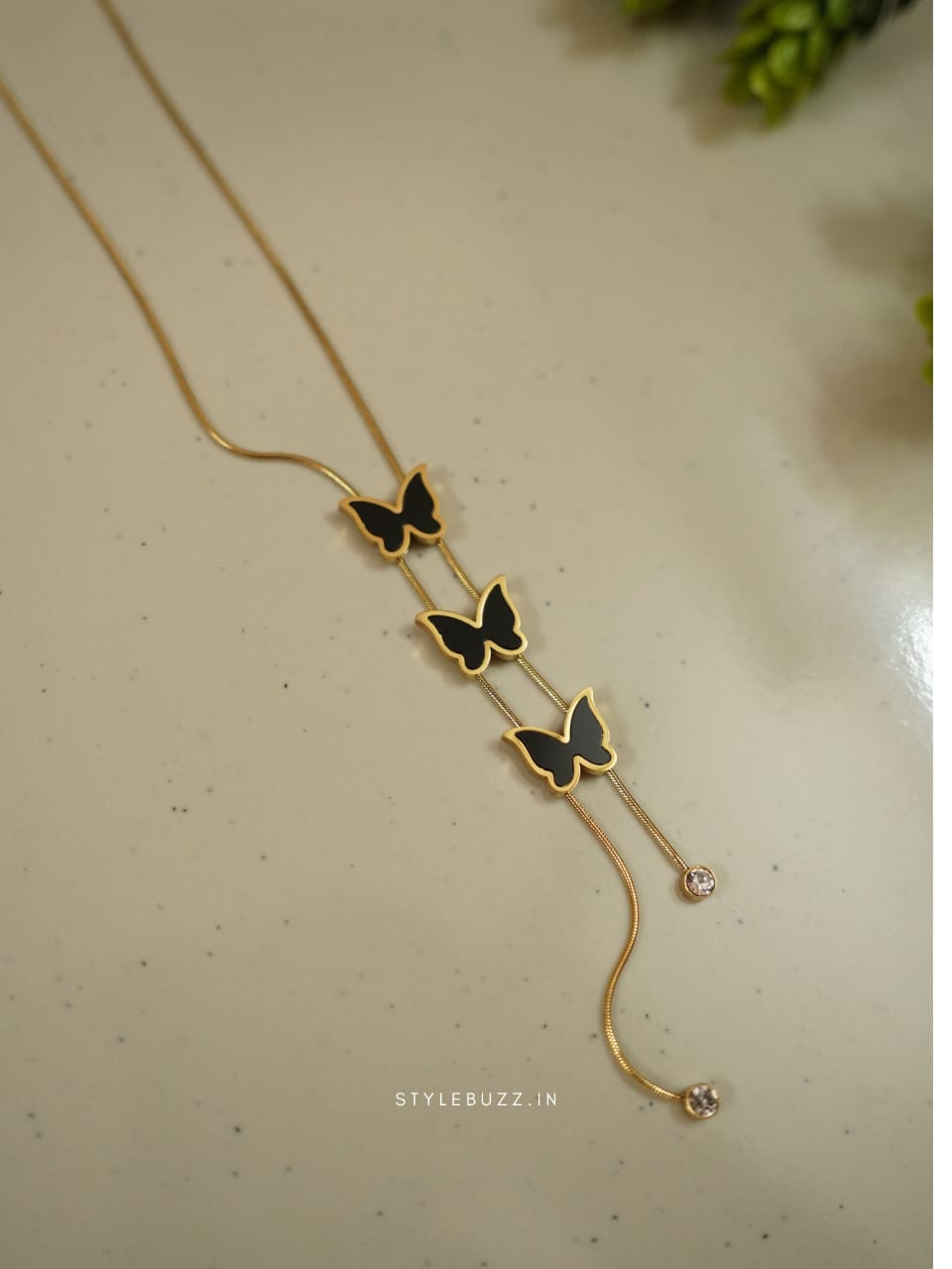 Anti Tarnish Gold Toned Tripple Butterfly Designed Fancy Necklace