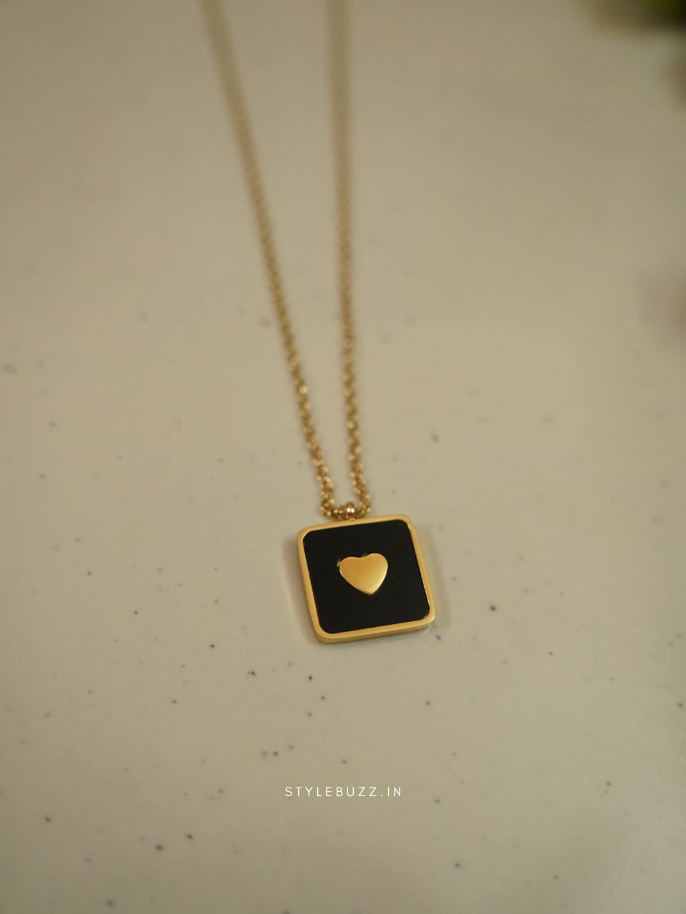 Anti Tarnish Gold Toned Premium Necklace With Gold Hearted Square Shaped Pendent