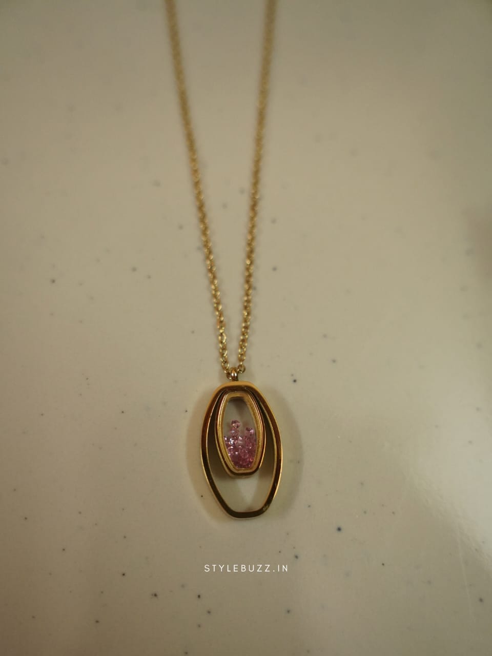 Anti Tarnish Gold Toned Fashionable Necklace with Multiple Pink Stones