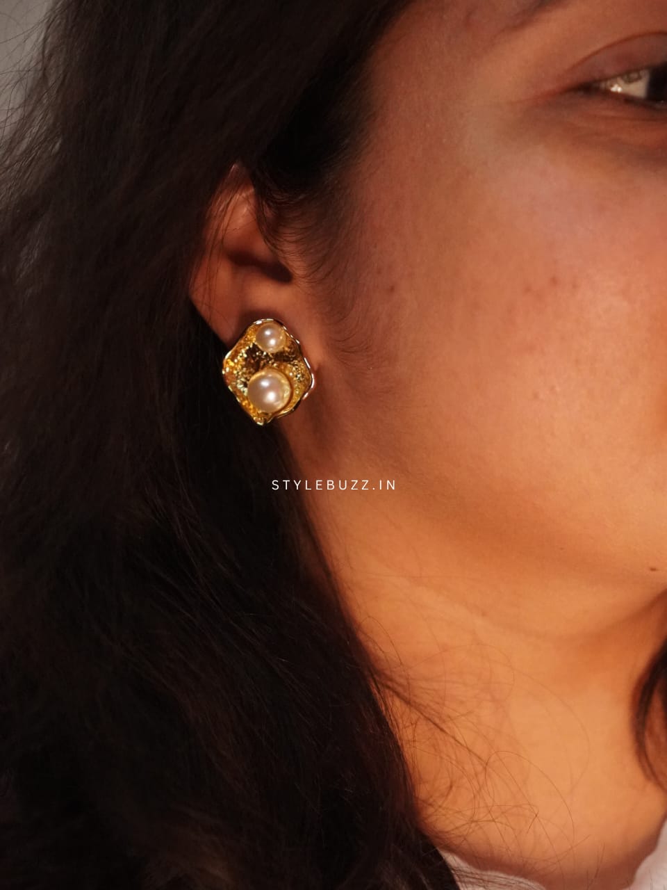 Anti Tarnish Gold And Pearl Bar Earrings