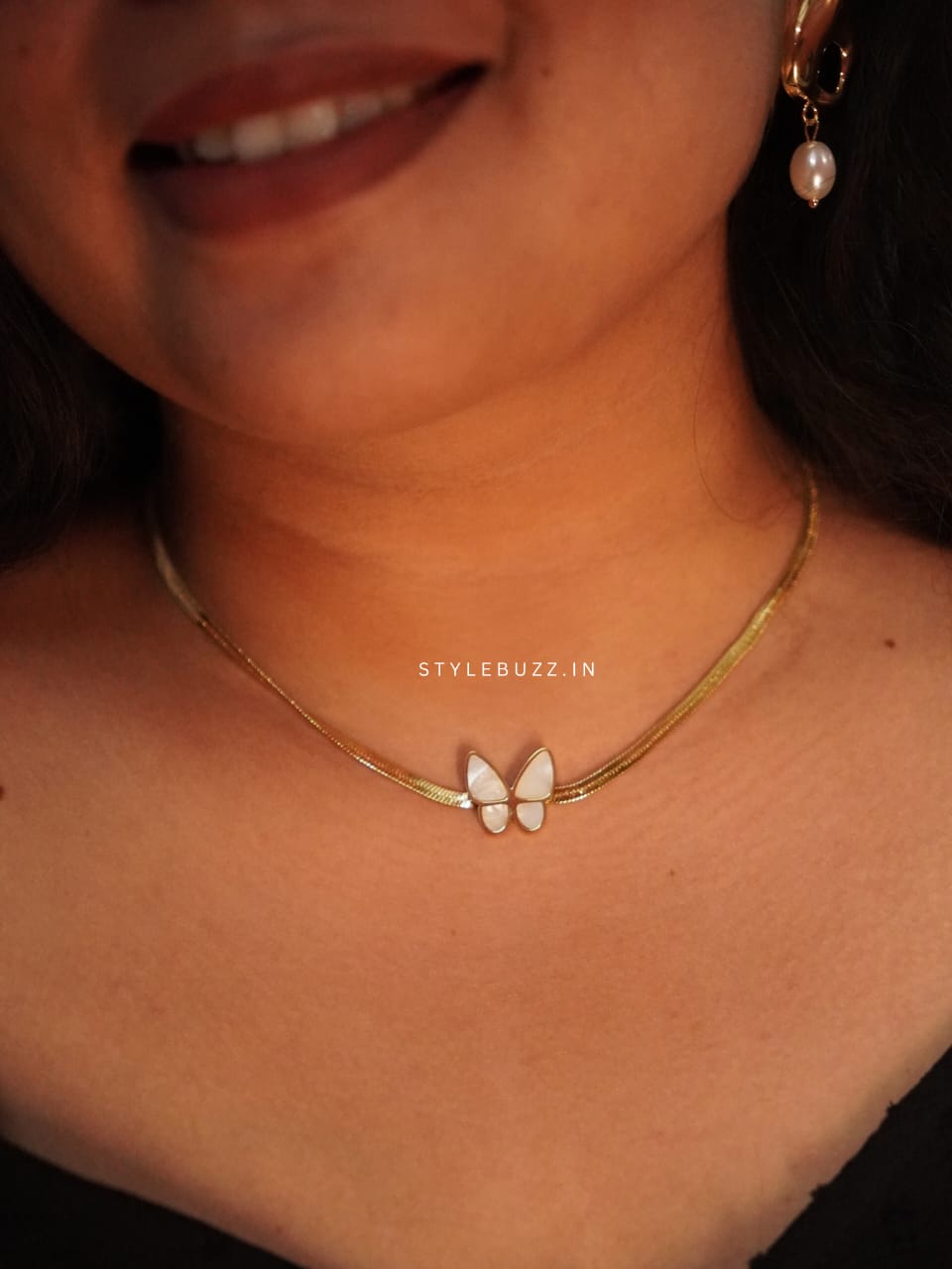 Anti Tarnish Gold Toned Sweet Butterfly Designed Necklace For Woman