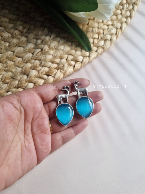 Silver Replica Turquoise Blue Colored Earrings