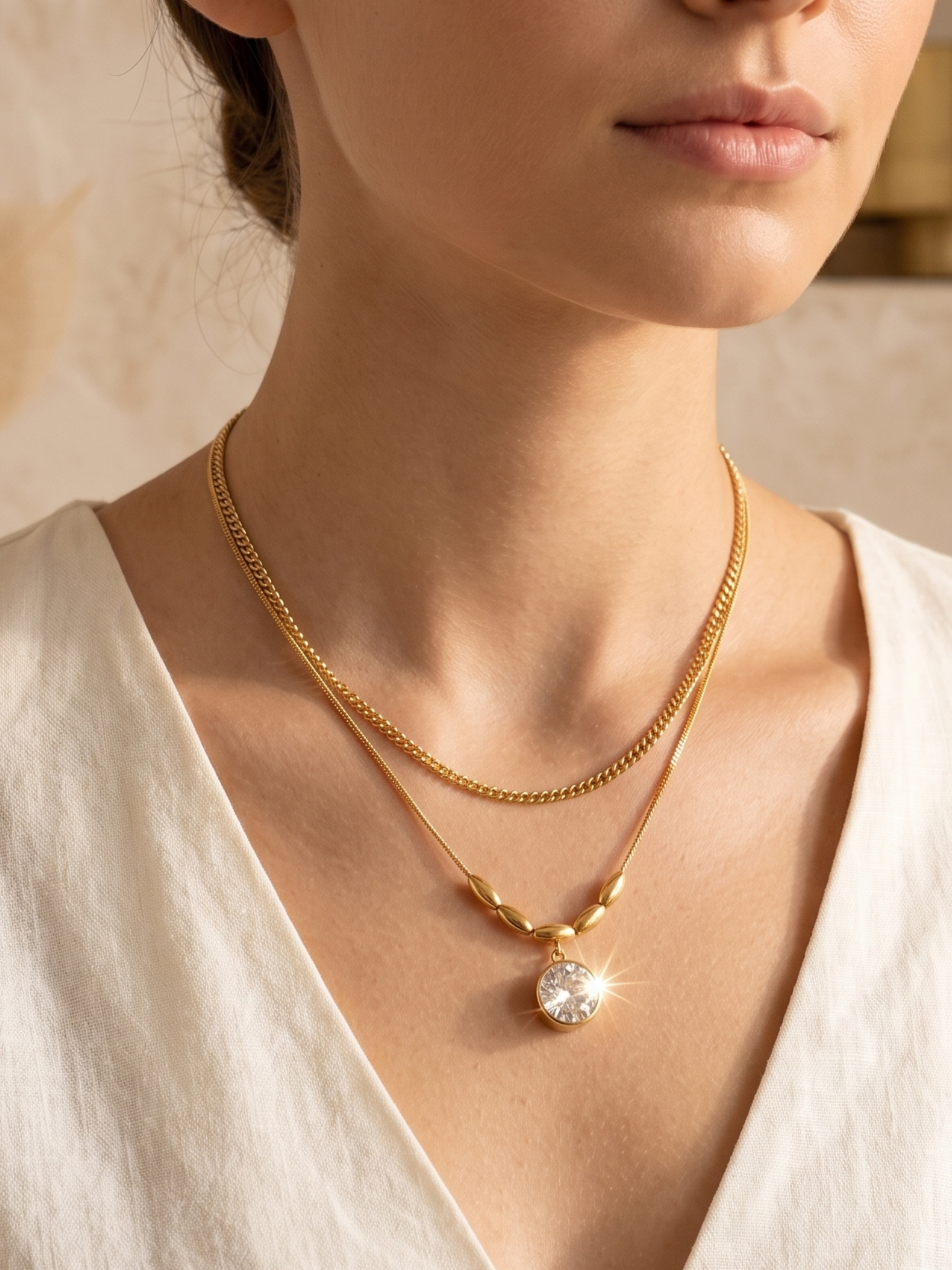 anti tarnish Gold lookalike necklace with a crystal pendant