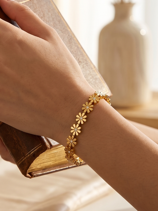 anti tarnish bracelet with floral designs