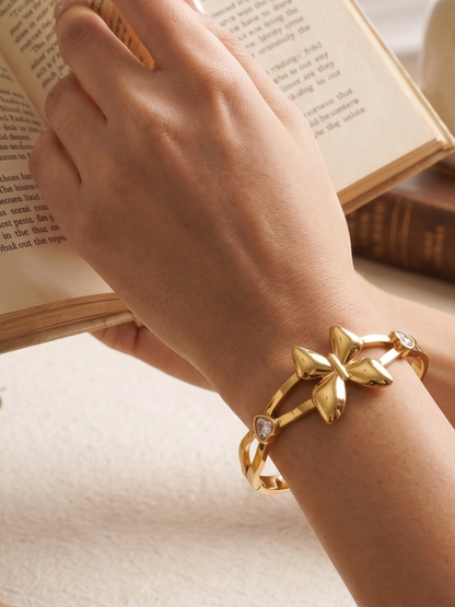 anti tarnish butterfly bracelet on a wrist 