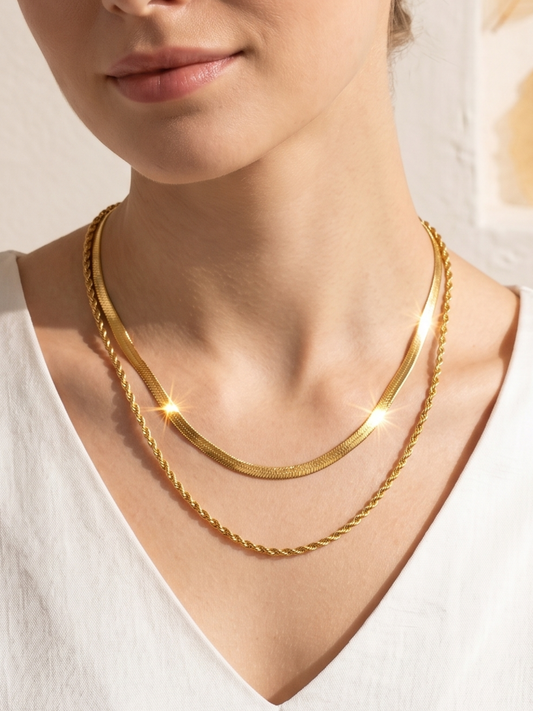 double layered snake and rope chain necklace