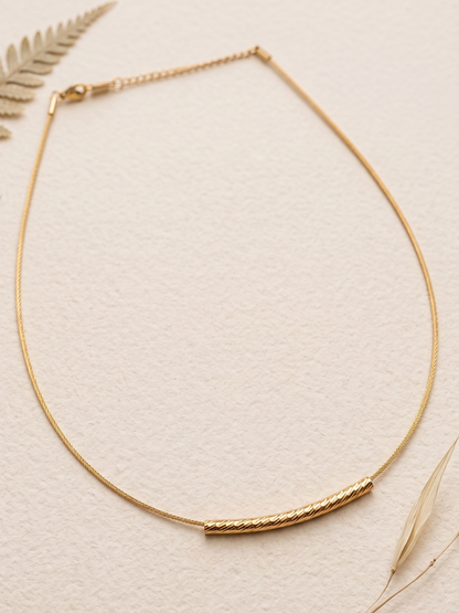 anti tarnish hasli necklace with a textured bar pendant 