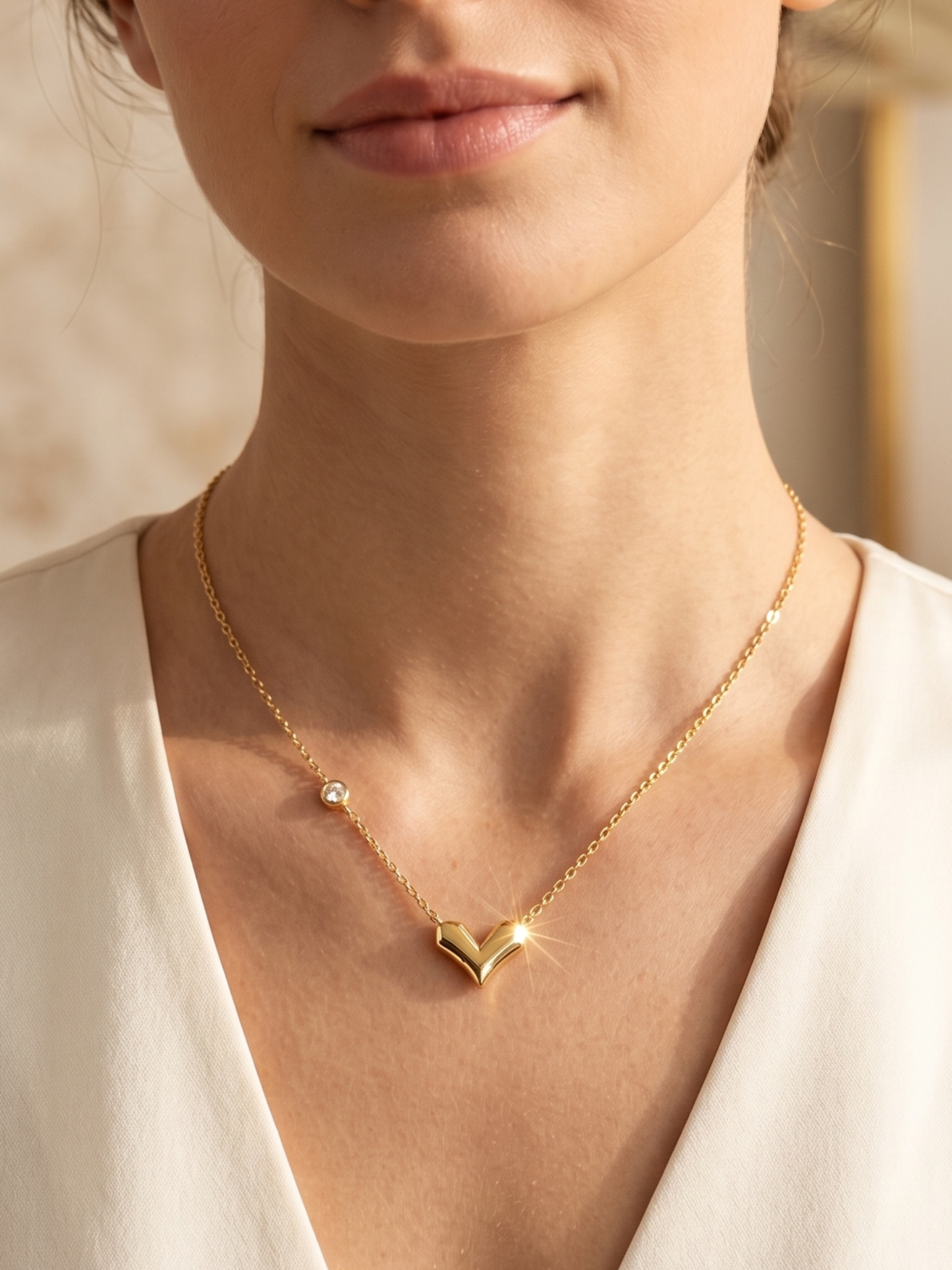 anti tarnish necklace with a heart shaped pendant and a stoned