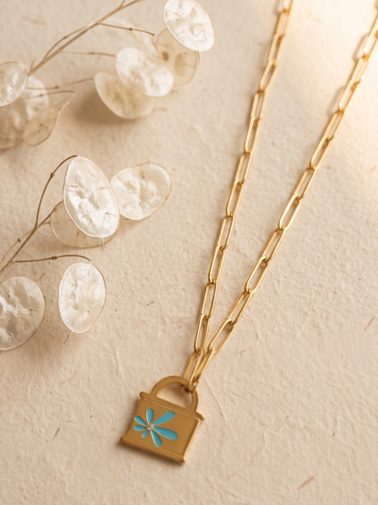 anti tarnish necklace with a lock pendant