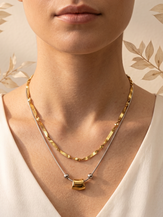 dual tone double layered necklaces 