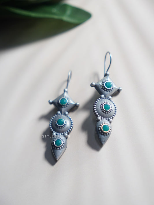 Silver Replica Green Stone premium Earrings