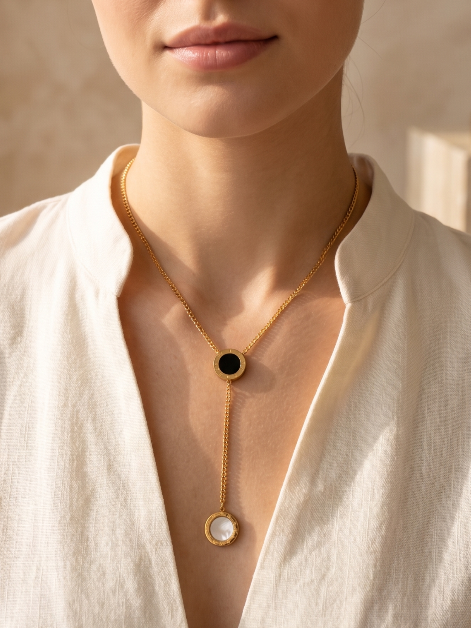 tarnish free necklace with a blackand white pendant