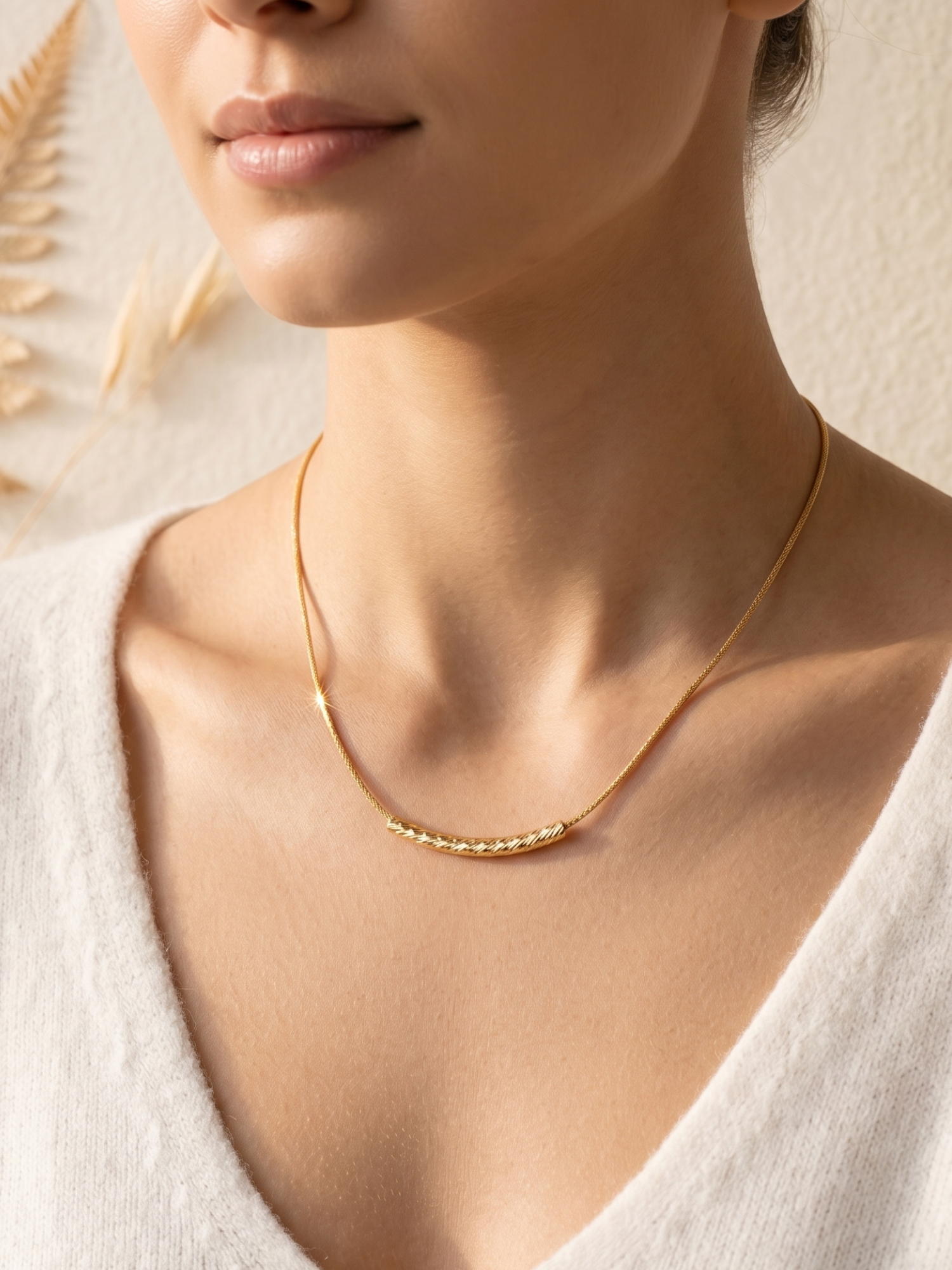 waterproof anti tarnish hasli necklace with a textured bar pendant 