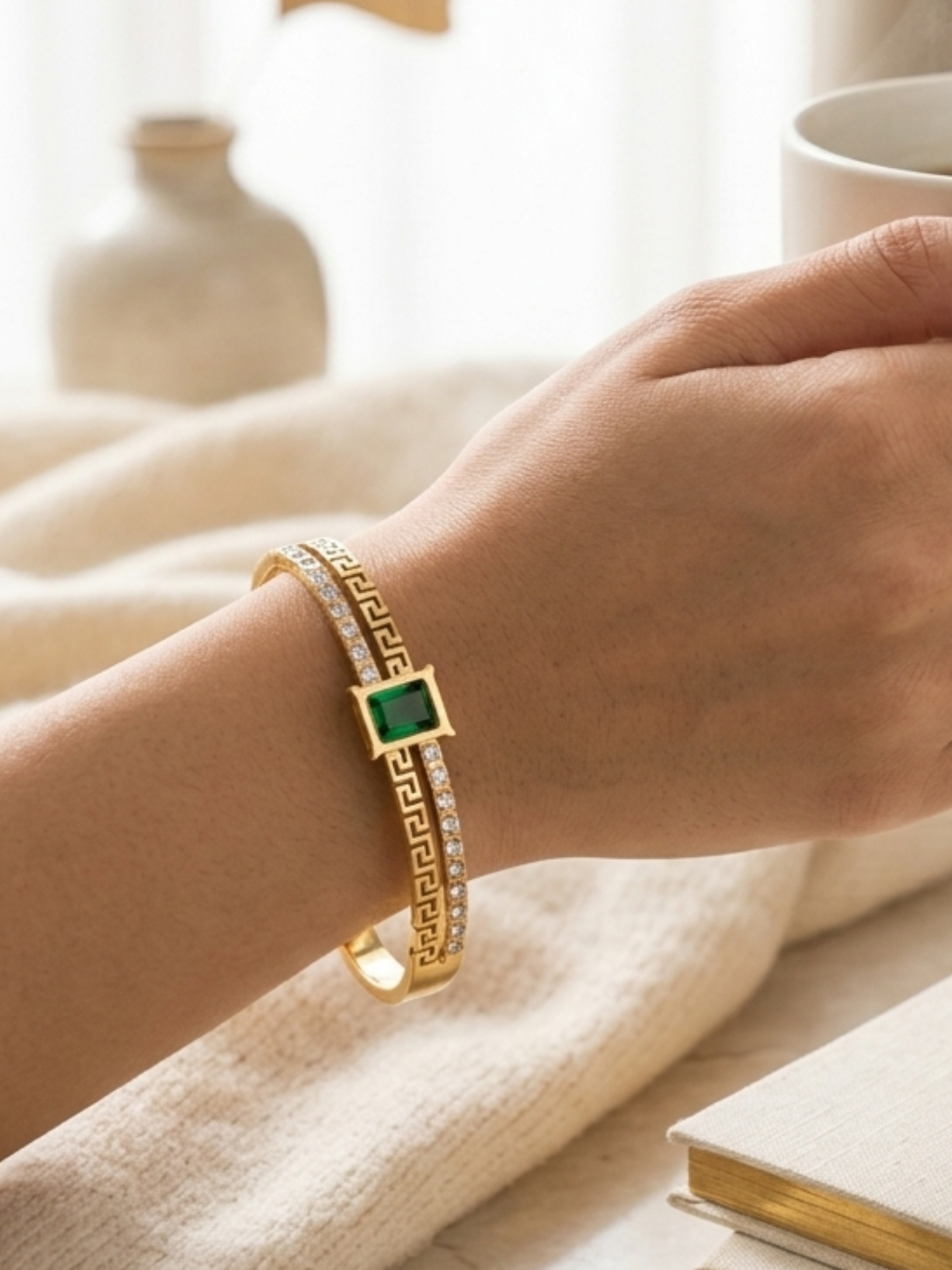 waterproof bracelet with a green gemstone